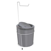 Suporte Porta Papel Higiênico Branco Com Lixeira 5L Cesto Lixo Cinza Tampa Basculante Redondo Banheiro - 491 AMZ