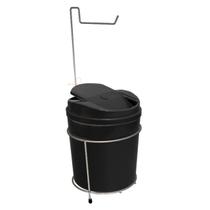 Suporte Porta Papel Higiênico Branco Com Lixeira 5L Cesto Lixo Preto Tampa Basculante Banheiro - 499 AMZ Suporte Porta Papel Higiênico Branco Com Lixeira 5L Cesto Lixo Preto Tampa Basculante Banheiro - 499 AMZ