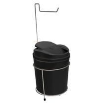 Suporte Porta Papel Higiênico Branco Com Lixeira 5L Cesto Lixo Preto Tampa Basculante Banheiro - 499 AMZ