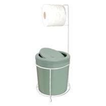 Suporte Porta Papel Higiênico Branco Com Lixeira 5L Cesto Lixo Verde Tampa Basculante Redondo Banheiro - 494 AMZ Suporte Porta Papel Higiênico Branco Com Lixeira 5L Cesto Lixo Verde Tampa Basculante Redondo Banheiro - 494 AMZ