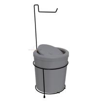 Suporte Porta Papel Higiênico Com Lixeira 5 Litros Basculante Redonda Cesto Lixo Chão Banheiro Cinza Preto - 450 AMZ Suporte Porta Papel Higiênico Com Lixeira 5 Litros Basculante Redonda Cesto Lixo Chão Banheiro Cinza Preto - 450 AMZ