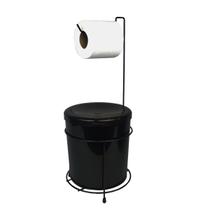Suporte Porta Papel Higiênico Com Lixeira 5 Litros Basculante Redonda Cesto Lixo Chão Banheiro Preto - 452 AMZ Suporte Porta Papel Higiênico Com Lixeira 5 Litros Basculante Redonda Cesto Lixo Chão Banheiro Preto - 452 AMZ