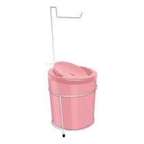 Suporte Porta Papel Higiênico Com Lixeira 5 Litros Basculante Redonda Cesto Lixo Chão Banheiro Rosa Branco - 495 AMZ