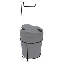 Suporte Porta Papel Higiênico Com Lixeira 5L Cesto Lixo Tampa Basculante Banheiro Cinza Preto - 456 AMZ