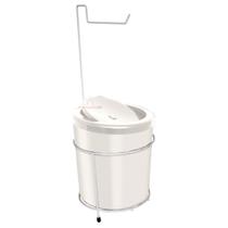 Suporte Porta Papel Higiênico Com Lixeira 5L Cesto Lixo Tampa Basculante Redondo Banheiro Branco - 490 AMZ
