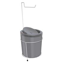 Suporte Porta Papel Higiênico Com Lixeira 5L Cesto Lixo Tampa Basculante Redondo Banheiro Cinza Branco - 491 AMZ