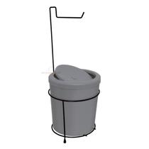 Suporte Porta Papel Higiênico Com Lixeira 5L Cesto Lixo Tampa Basculante Redondo Banheiro Cinza Preto - 450 AMZ Suporte Porta Papel Higiênico Com Lixeira 5L Cesto Lixo Tampa Basculante Redondo Banheiro Cinza Preto - 450 AMZ