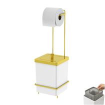 Suporte Porta Papel Higiênico Com Lixeira 6,5 Litros Branco Dourado - 1632BCD Future Suporte Porta Papel Higiênico Com Lixeira 6,5 Litros Branco Dourado - 1632BCD Future