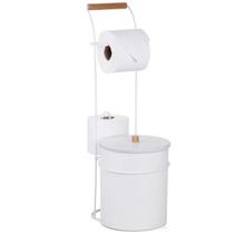 Suporte Porta Papel Higiênico Com Lixeira de Chão Banheiro Lavabo Eco Design Branco Arthi