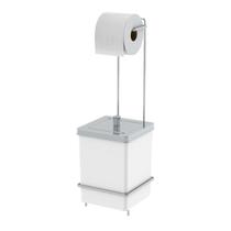 Suporte Porta Papel Higiênico Com Lixeira Quadrada 6,5 Litros De Banheiro Branco Cromado - 1632BCC Future Suporte Porta Papel Higiênico Com Lixeira Quadrada 6,5 Litros De Banheiro Branco Cromado - 1632BCC Future