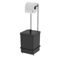 Suporte Porta Papel Higiênico Com Lixeira Quadrada 6,5 Litros De Banheiro Preto - 1632PT Future Suporte Porta Papel Higiênico Com Lixeira Quadrada 6,5 Litros De Banheiro Preto - 1632PT Future