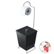 Suporte Porta Papel Higiênico De Chão Com Lixeira Banheiro Lavabo Cromado - 1445 Stolf