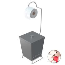 Suporte Porta Papel Higiênico De Chão Com Lixeira Banheiro Lavabo Cromado - 1445 Stolf