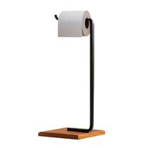 Suporte Porta Papel Higiênico de Chão Preta para Banheiro com Base em Madeira Peroba - ÉdeCasaMóveis Suporte Porta Papel Higiênico de Chão Preta para Banheiro com Base em Madeira Peroba - ÉdeCasaMóveis