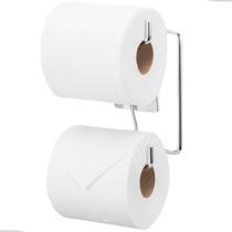 Suporte Porta Papel Higiênico Duplo de Parede Banheiro Lavabo Metal Fixação Dupla Face Sem Furo Cromado Arthi