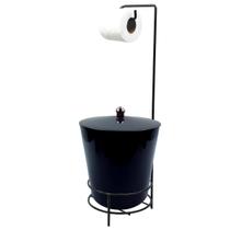 Suporte Porta Papel Higiênico lixeira 5L Com Tampa Preto Cesto Lixo Banheiro - AMZ Suporte Porta Papel Higiênico lixeira 5L Com Tampa Preto Cesto Lixo Banheiro - AMZ