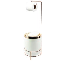 Suporte Porta Papel Higiênico lixeira Branco 5L Com Tampa Basculante Redonda Rose Gold Banheiro - AMZ