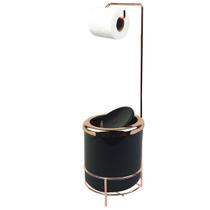 Suporte Porta Papel Higiênico lixeira Preto 5L Com Tampa Basculante Redonda Rose Gold Banheiro - AMZ