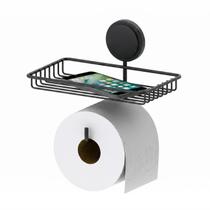 Suporte Porta Papel HIgiênico Objetos Preto Fosco Adesivo Parede - 148PT Future