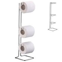 Suporte porta papel higiênico papeleira de chão para banheiro lavabo 3 rolos em aço cromado aramado