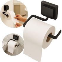 Suporte Porta Papel Higiénico Papeleira Parede Fixação Sem Furos Dupla Face 3m Black Preto Arthi