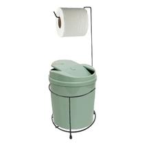 Suporte Porta Papel Higiênico Preto Com Lixeira 5L Cesto Lixo Verde Tampa Basculante Banheiro - 459 AMZ Suporte Porta Papel Higiênico Preto Com Lixeira 5L Cesto Lixo Verde Tampa Basculante Banheiro - 459 AMZ