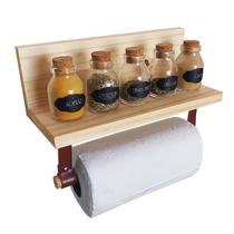 Suporte Porta Papel Toalha Em Madeira Maciça Com Alças - Madeira