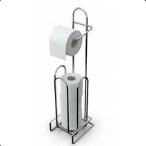 Suporte Porta Rolo Papel Higiênico de Chão Aço Reforçado Cromado Sem Furo Moderno e Resistente