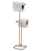 Suporte Porta Rolo Papel Higiênico Duplo Papeleira Chão Banheiro Cobre Rose Gold - 1176rg Future