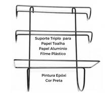 Suporte Porta Rolos Triplo Papel Toalha Alumínio Filme Aço Cor Preto