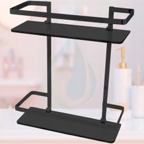Suporte Porta Shampoo Banheiro Box Reto Duplo Vidro Nicho Preto Cód. 4554