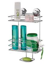 Suporte Porta Shampoo Sabonete Duplo Parede Banheiro Box Aço Cromado Ventosa - 4025 Future