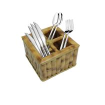 Suporte Porta Talheres de Bambu Cesto com 4 Divisórias Galheteiro sem Alça