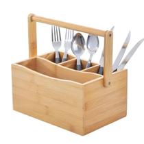 Suporte Porta Talheres Utensílios De Mesa Em Bambu Com Alça