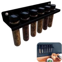 Suporte Porta Temperos Condimentos 6 Potes Parede Cozinha Elegance Preto - Dicarlo Suporte Porta Temperos Condimentos 6 Potes Parede Cozinha Elegance Preto - Dicarlo