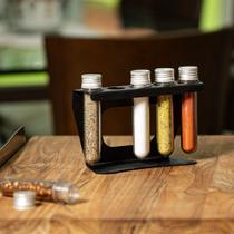 Suporte Porta Temperos Ervas De Balcão 5 Tubetes Aço Preto