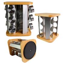 Suporte Porta Temperos Giratório 360 Inox E Bambu 12 Potes Suporte Porta Temperos Giratório 360 Inox E Bambu 12 Potes