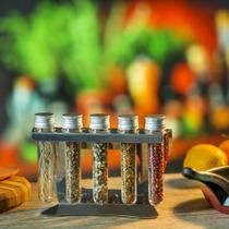 Suporte Porta Temperos Inox com 5 Tubetes de Balcão