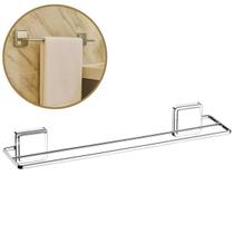 Suporte Porta Toalha Banheiro Duplo Com Adesivo 3M 45cm Cromado