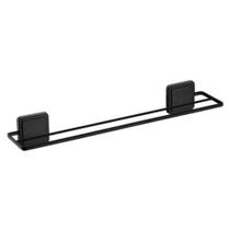 Suporte Porta Toalha Duplo Adesivo Toalheiro Banheiro Lavabo 45cm Preto Fosco