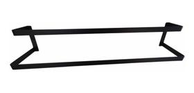 Suporte Porta Toalha Duplo Parede 60Cm Toalheiro Preto Fosco