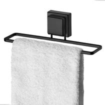 Suporte Porta Toalha Rosto Banheiro Lavabo Com Ventosa Sem Furo Preto Fosco Future