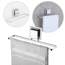 Suporte Porta Toalha Rosto Lavabo Toalheiro Banheiro Ventosa Cromado