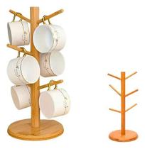 Suporte Porta Xicara Bambu Organizador Caneca Cafe