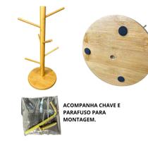 Suporte Porta Xicara Organizador Pendurar Caneca Em Bambu 6 Ganchos Guardar Xicara