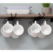 Suporte Porta Xícaras Canecas Encaixe Armário Organizador Elegance 8 Ganchos DiCarlo Preto