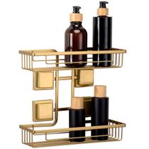 Suporte Prateleira Dupla Porta Shampoo Condicionador Sabonete Parede Banheiro Fixação Fita Adesivo 3M Sem Furos Dourado Arthi Suporte Prateleira Dupla Porta Shampoo Condicionador Sabonete Parede Banheiro Fixação Fita Adesivo 3M Sem Furos Dourado Arthi