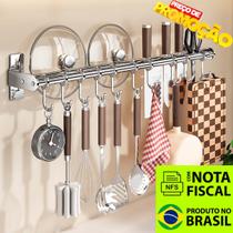 Suporte Prateleira Organizador Duplo Pendurar Talher Utensílio Multisuo Aço Inox Cozinha 10 Ganchos