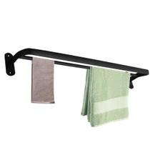 Suporte Preto Fosco Porta Toalha 60cm Banho Duplo Toalheiro Parede