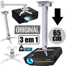 Suporte Projetor Universal Apoio Regulável Teto Parede Articulado e Ajustável Reforçado Com Extensão de 65cm Cor Branco Suporte Projetor Universal Apoio Regulável Teto Parede Articulado e Ajustável Reforçado Com Extensão de 65cm Cor Branco
